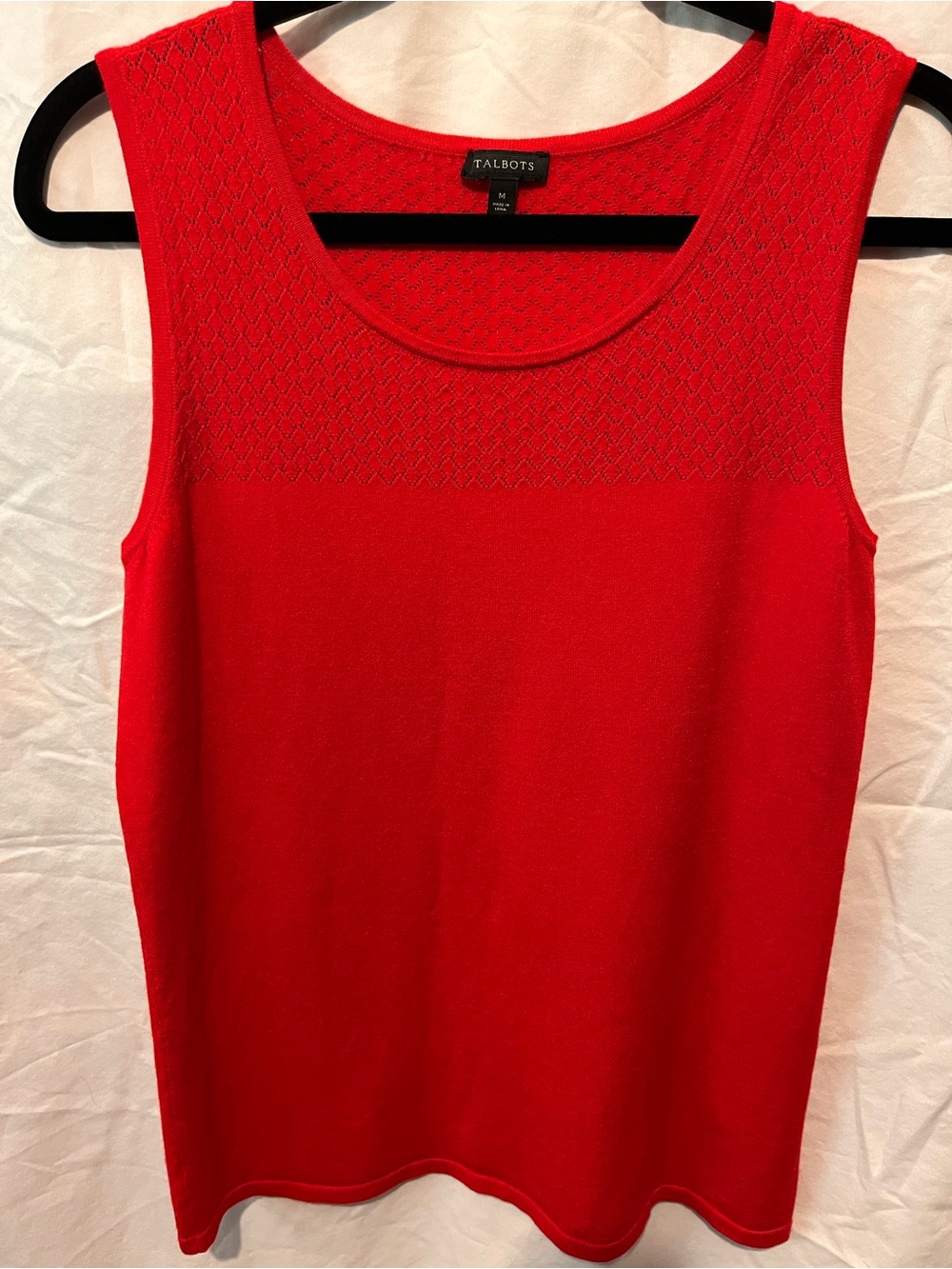 Talbots Bright Red Knit Scoop Neck Tank with Textured Yoke